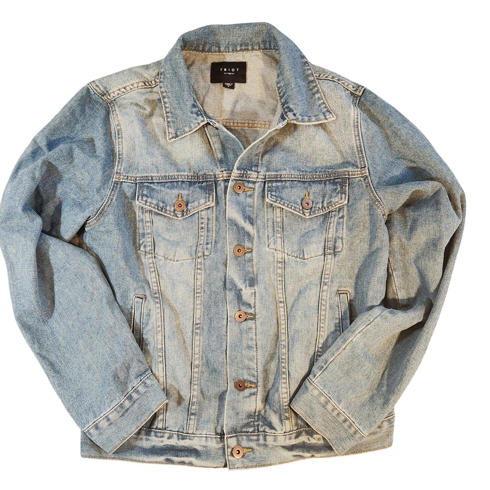 Triot Los Angeles Jacket Mens Small Blue Denim Trucker Button Up 100% Cotton